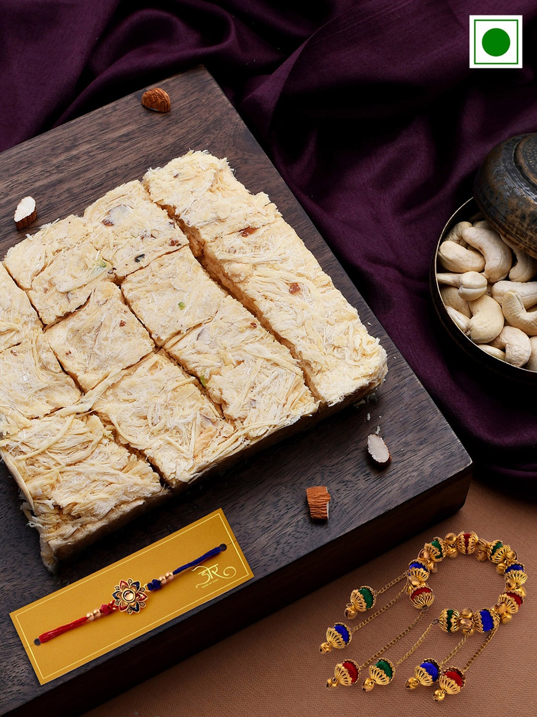 

RawFruit Soan Papdi Sweet With Bhai Bhabhi Rakhi -200Gms, Gold