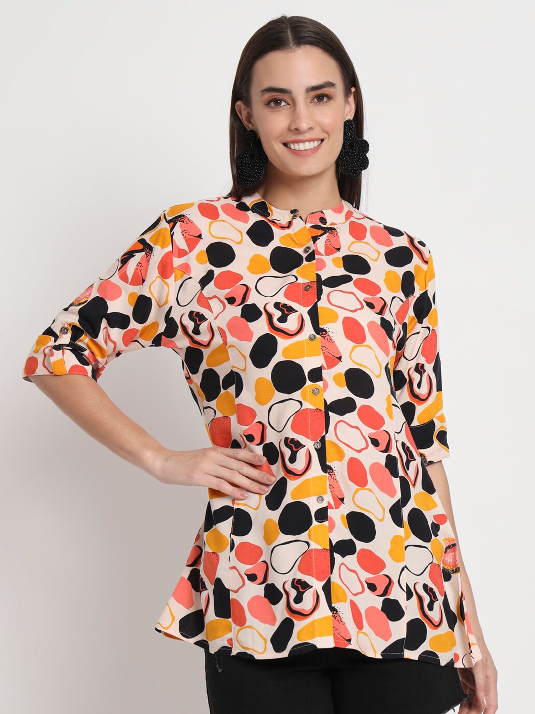 

Kannan Abstract Printed Mandarin Collar Tunic, Black