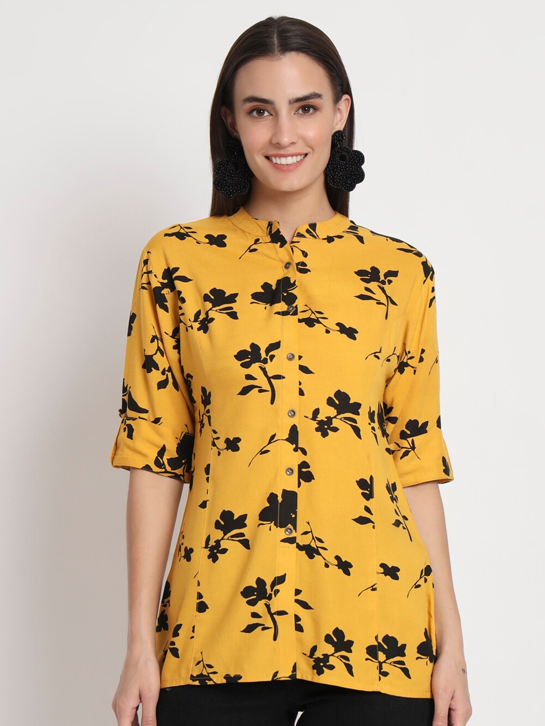 

Kannan Floral Printed Mandarin Collar Tunic, Yellow