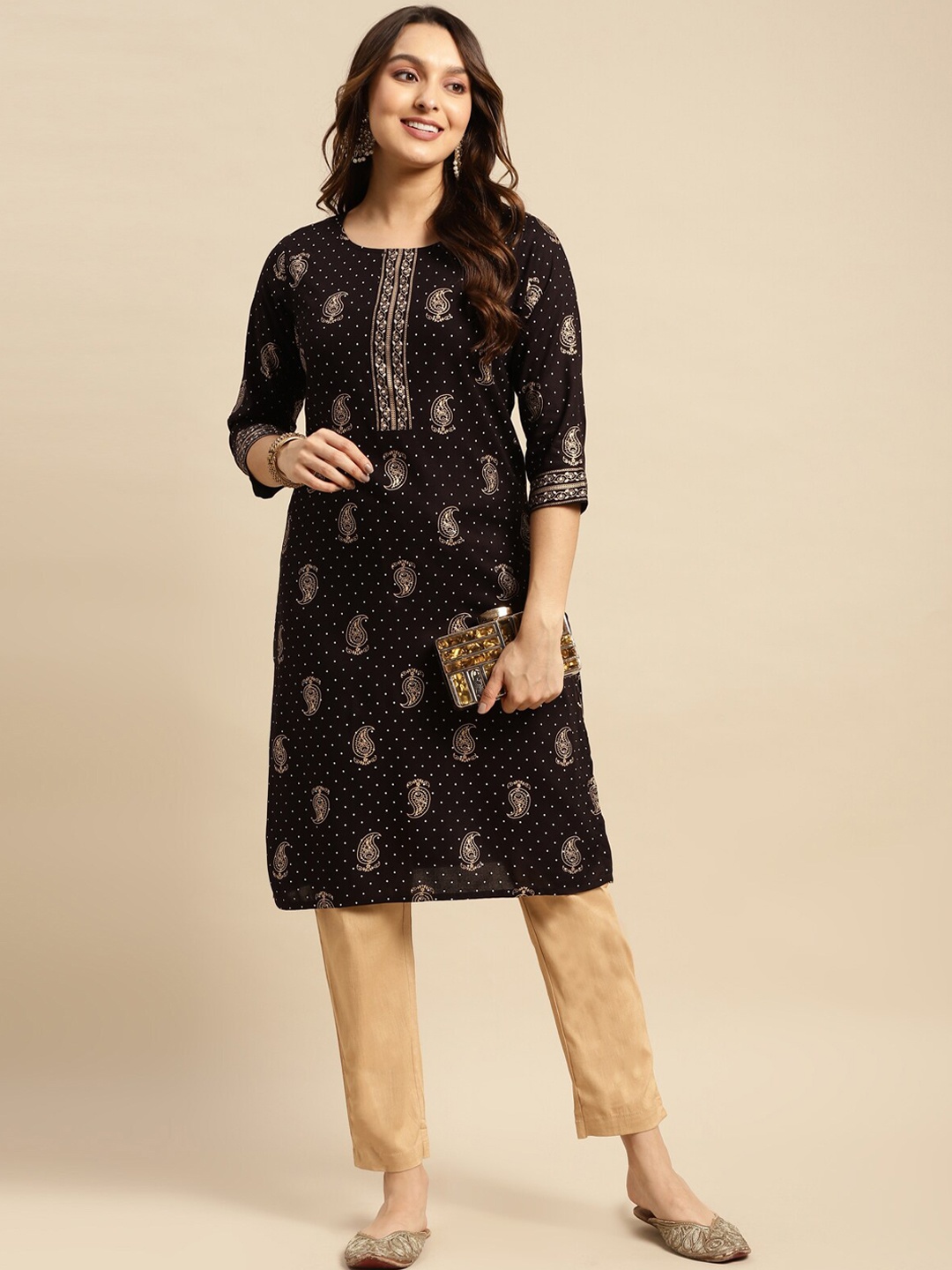 

Rangita Paisley Printed Straight Kurta, Black