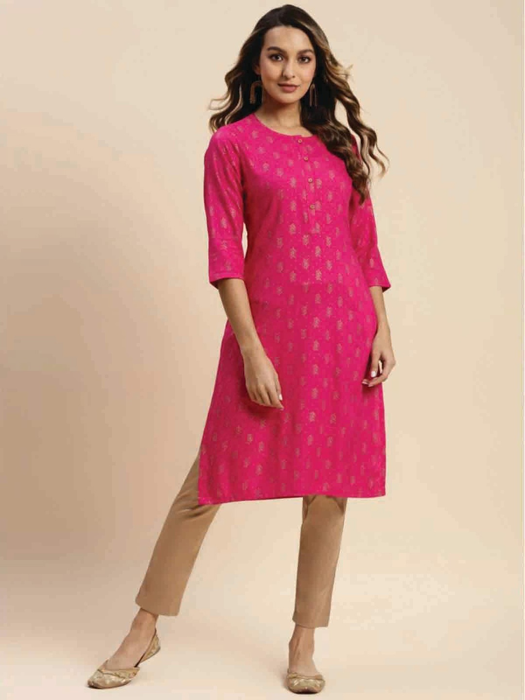 

Rangita Floral Printed Straight Kurta, Pink