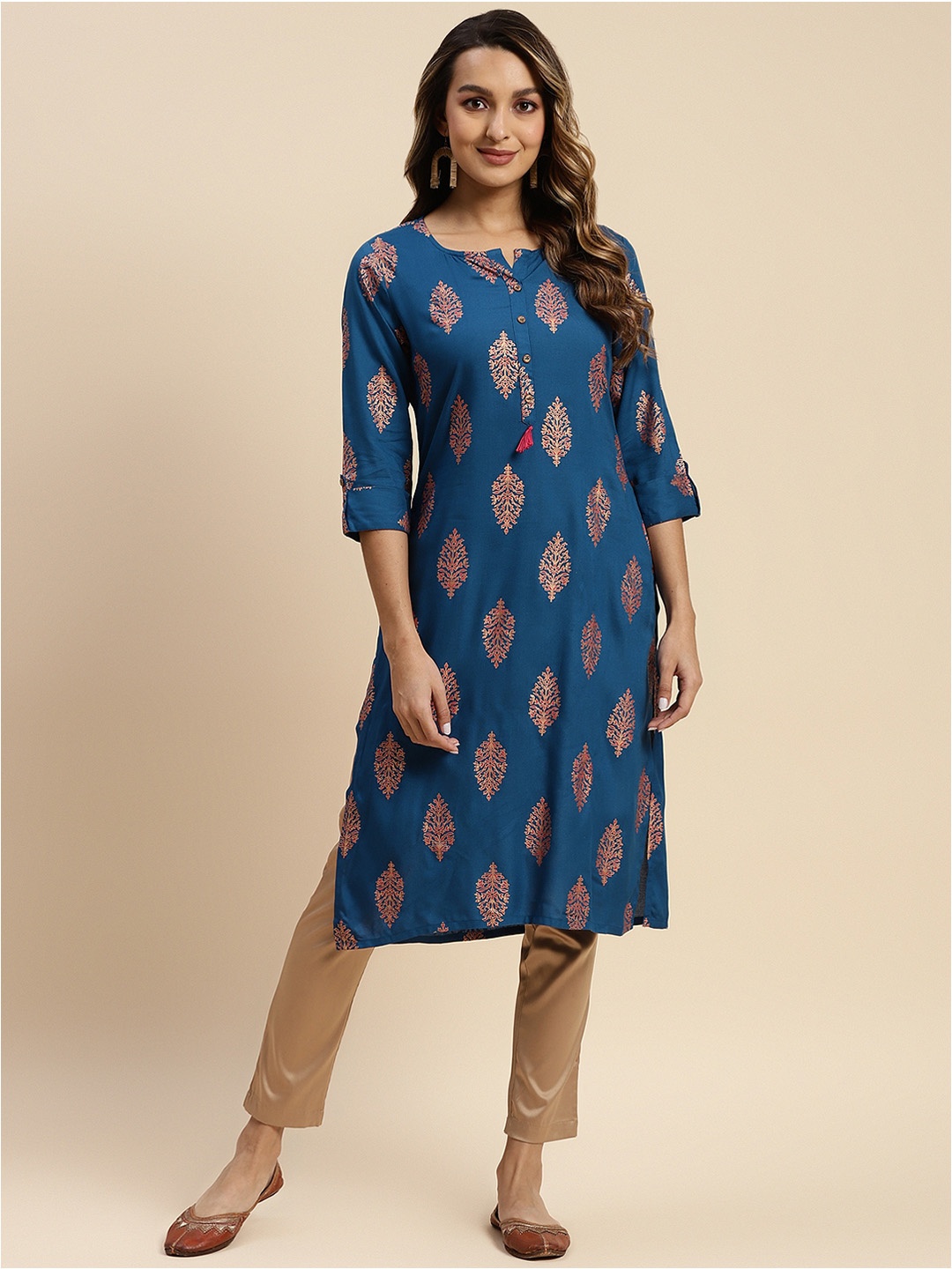 

Rangita Ethnic Motifs Printed Regular Kurta, Blue