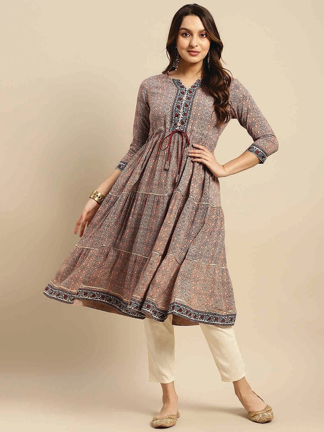 

Rangita Ethnic Motif Printed Yoke Design Anarkali Kurta, Peach