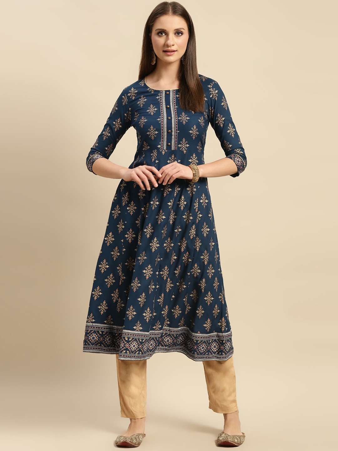 

Rangita Ethnic Motifs Printed Anarkali Kurta, Navy blue