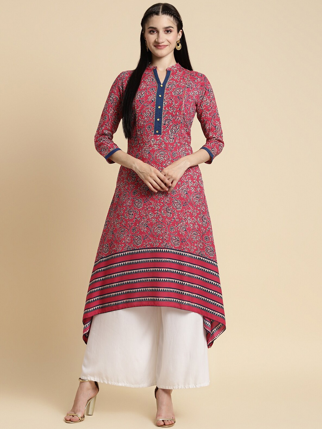 

Rangita Ethnic Motifs Printed Gotta Patti A-Line Kurta, Pink