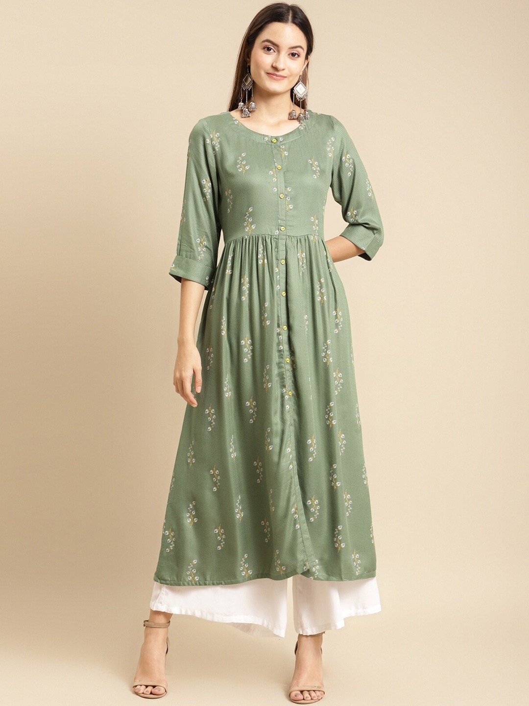 

Rangita Floral Printed A-Line Kurta, Green