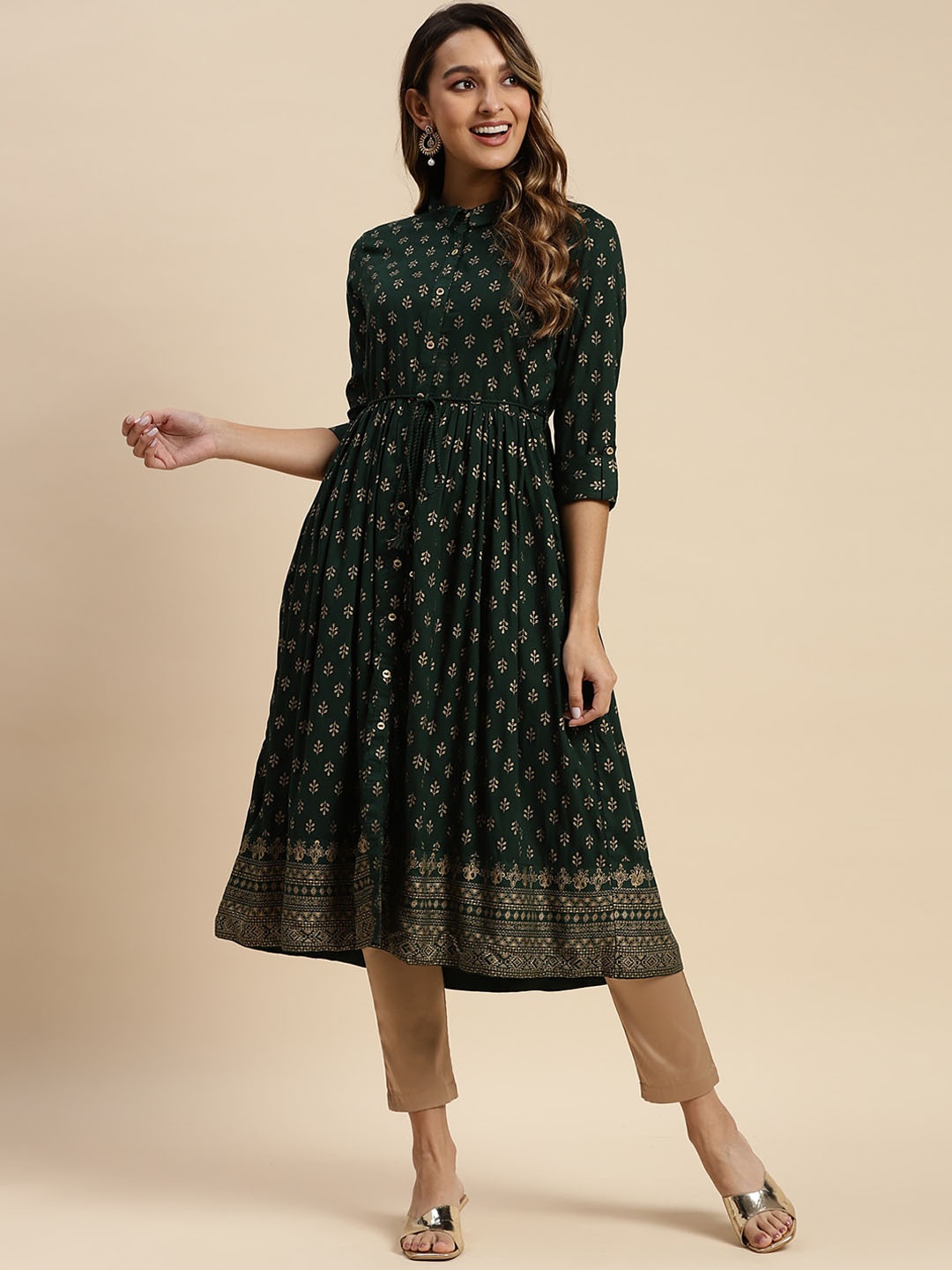 

Rangita Ethnic Motifs Printed Anarkali Kurta, Green