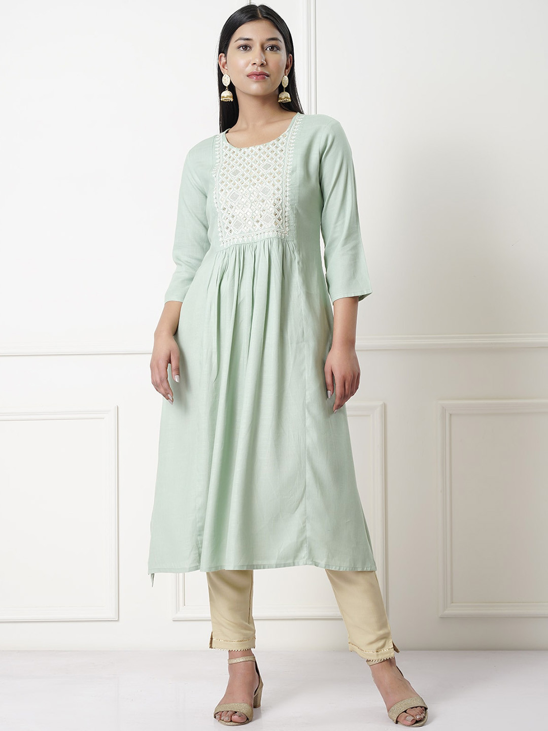 

Rangita Sequinned Yoke Design A-Line Kurta, Sea green