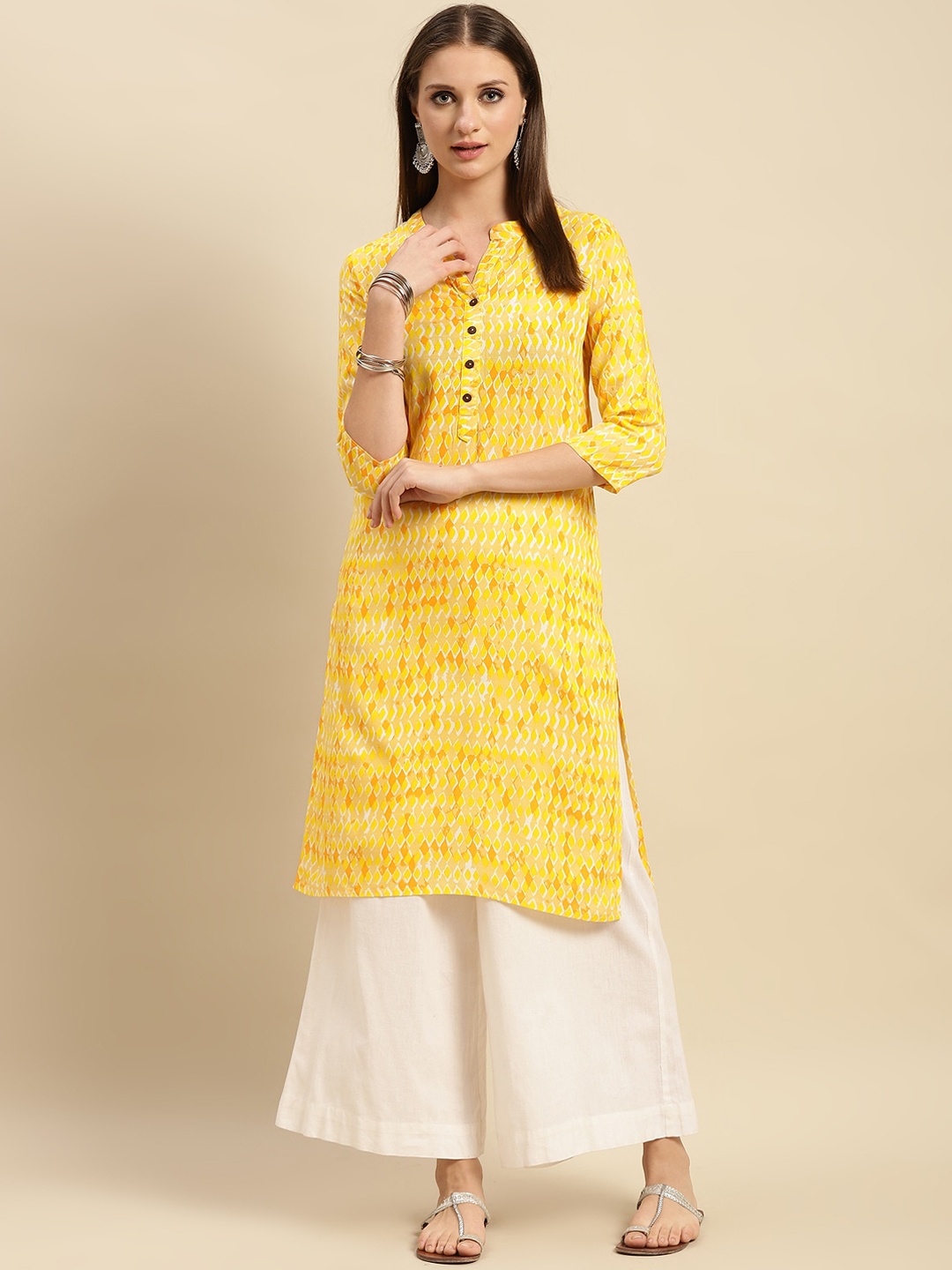 

Rangita Ethnic Motifs Printed Straight Kurta, Yellow