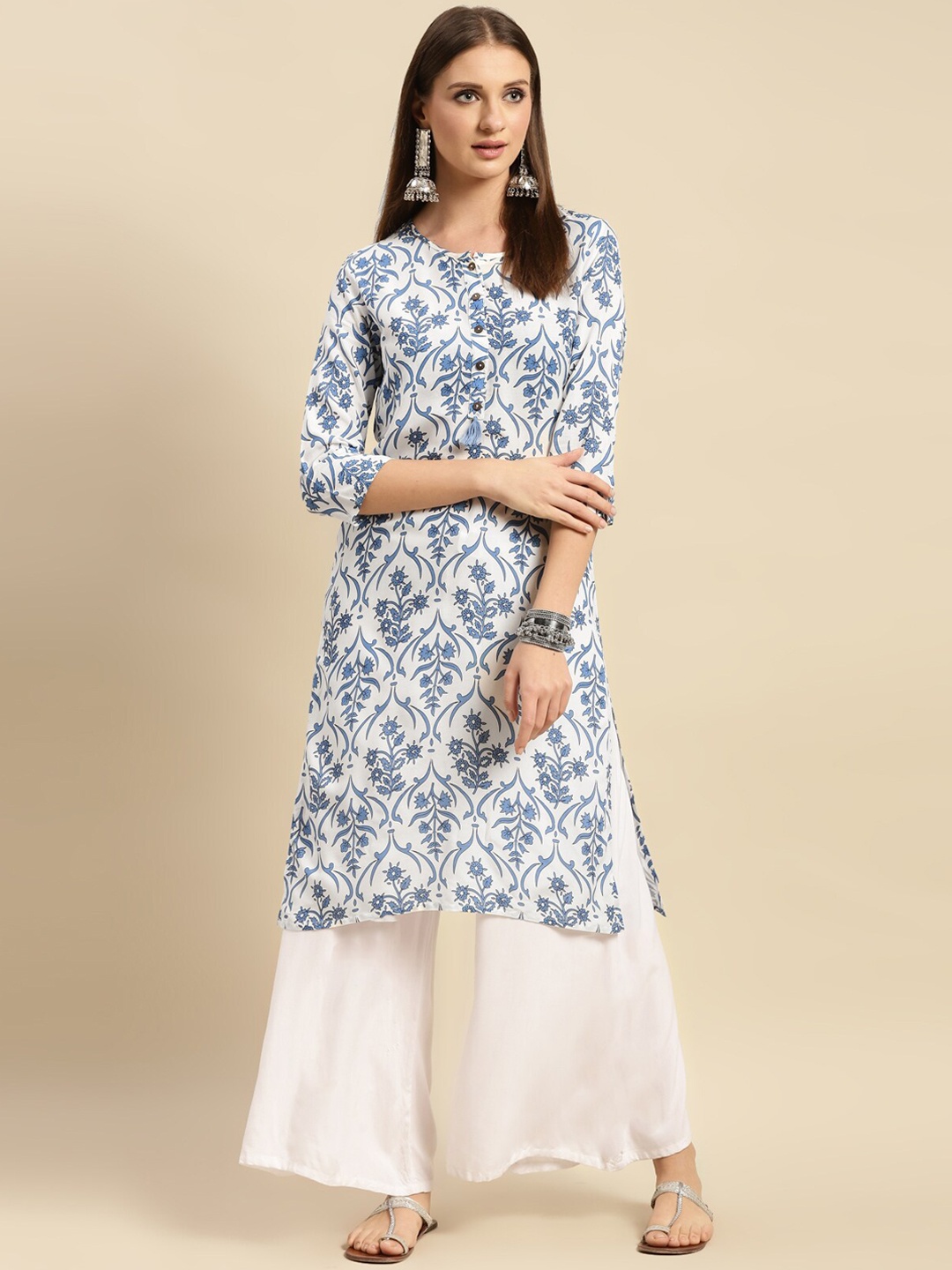 

Rangita Floral Printed Straight Kurta, White