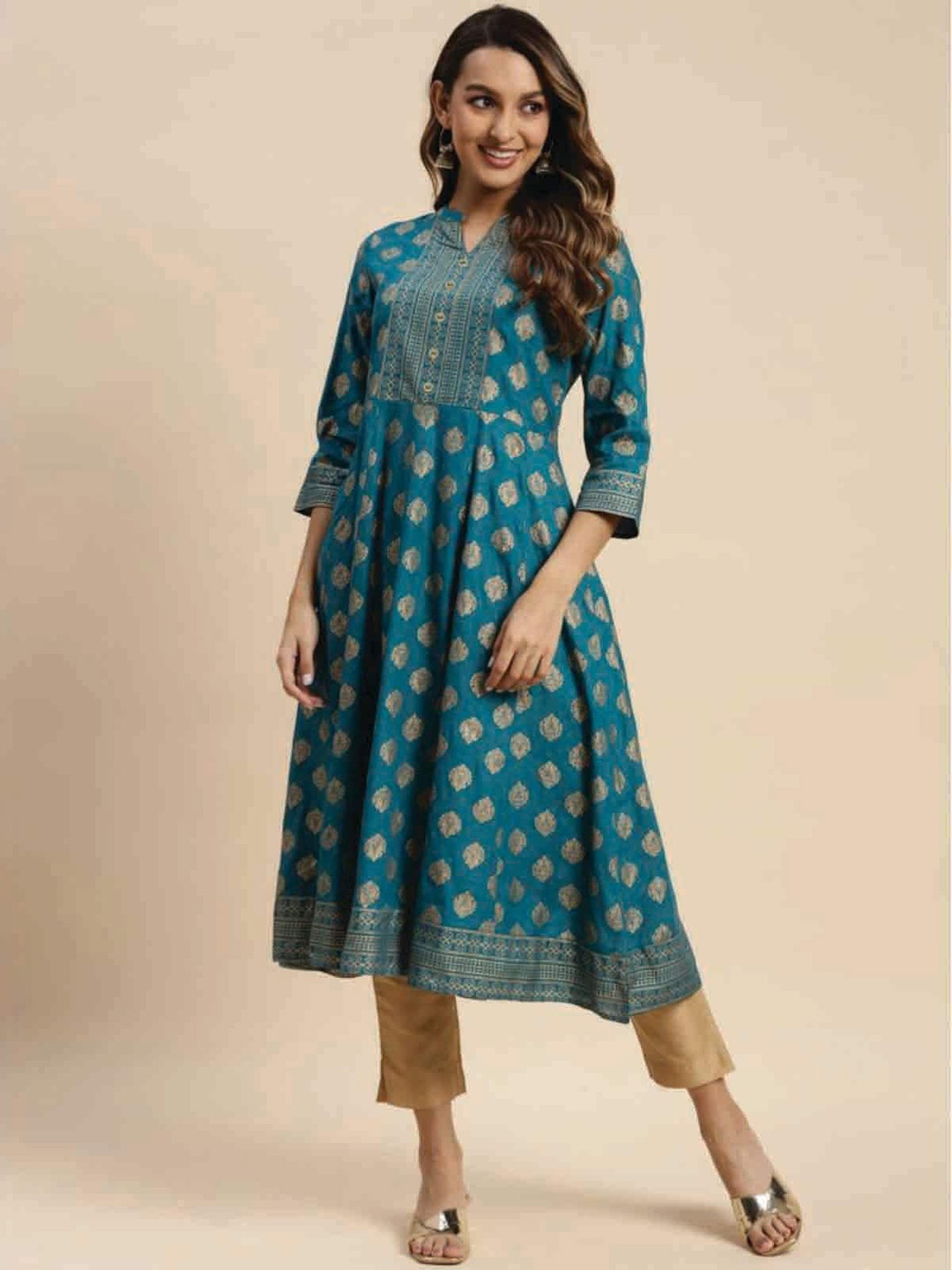 

Rangita Ethnic Motifs Printed Anarkali Kurta, Teal