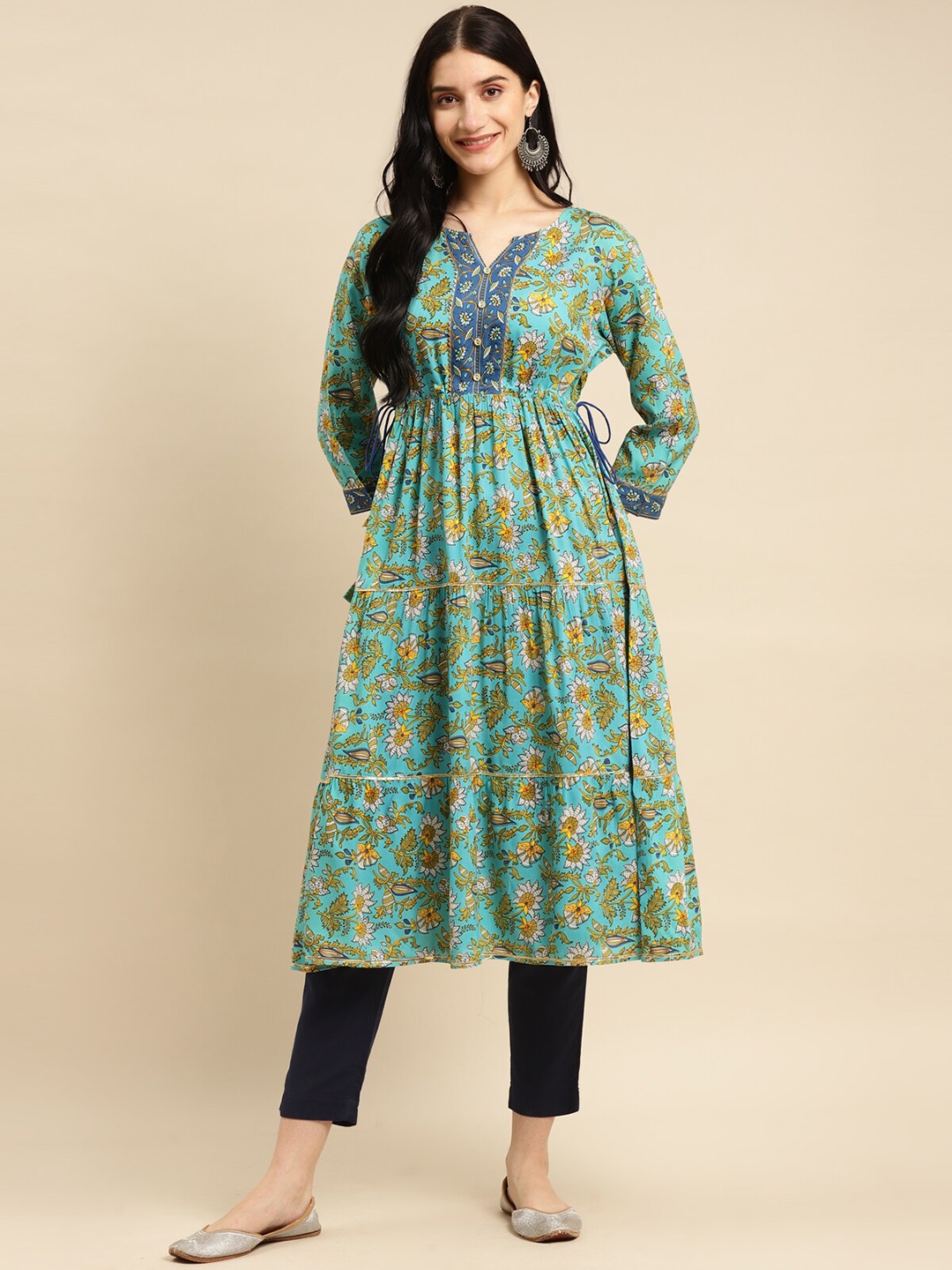 

Rangita Floral Printed V-Neck Anarkali Kurta, Green