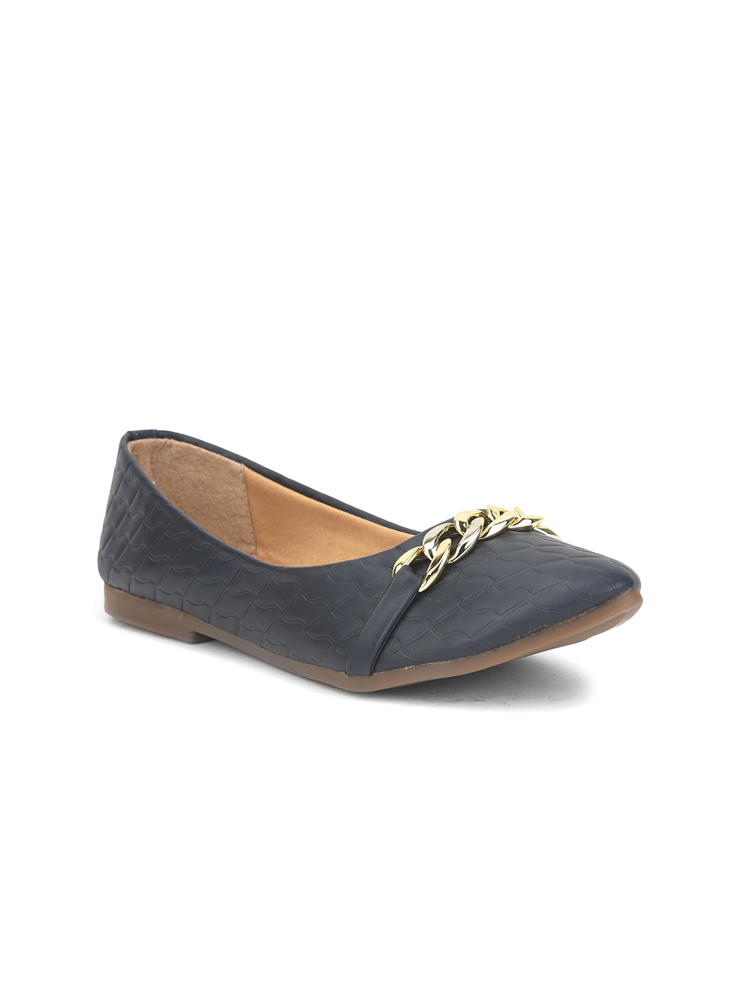 

MEHNAM Textured Embellished Pointed Toe Ballerinas, Navy blue