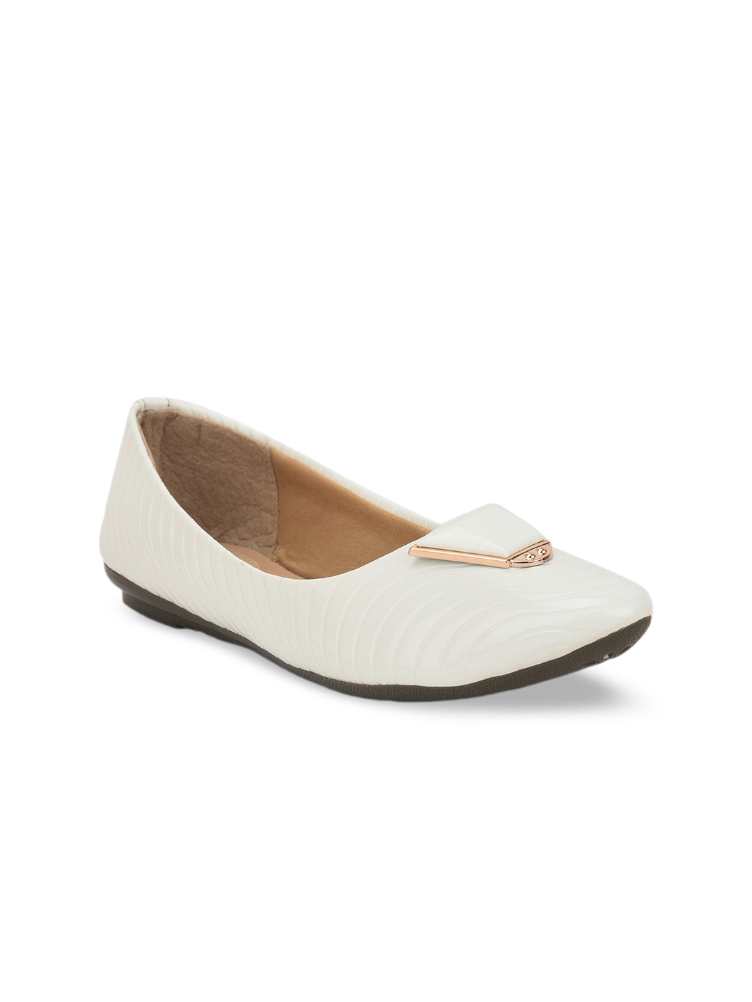 

MEHNAM Textured Embellished Pointed Toe Ballerinas, White