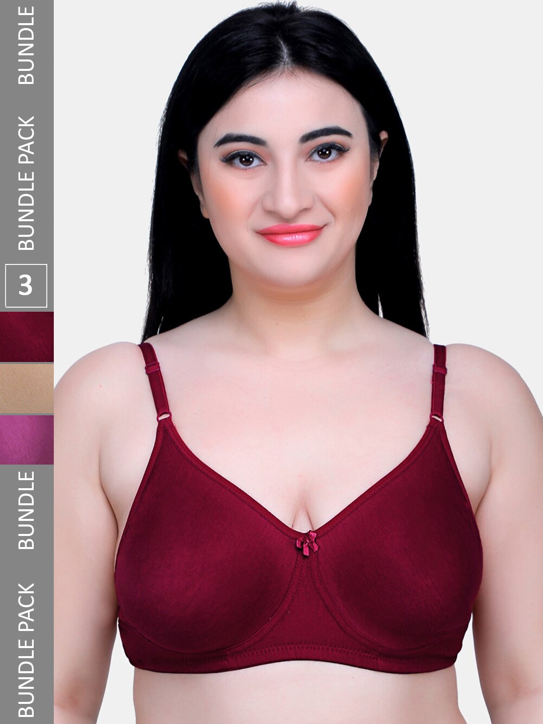 

MAROON Pack Of 3 Seamless Cotton Full Coverage Bra With All Day Comfort