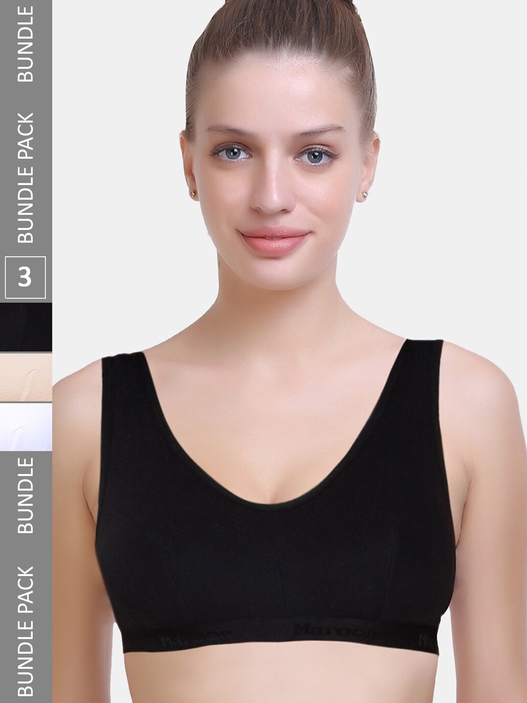 

MAROON Pack of 3 Medium Coverage Bra With All Day Comfort, Black