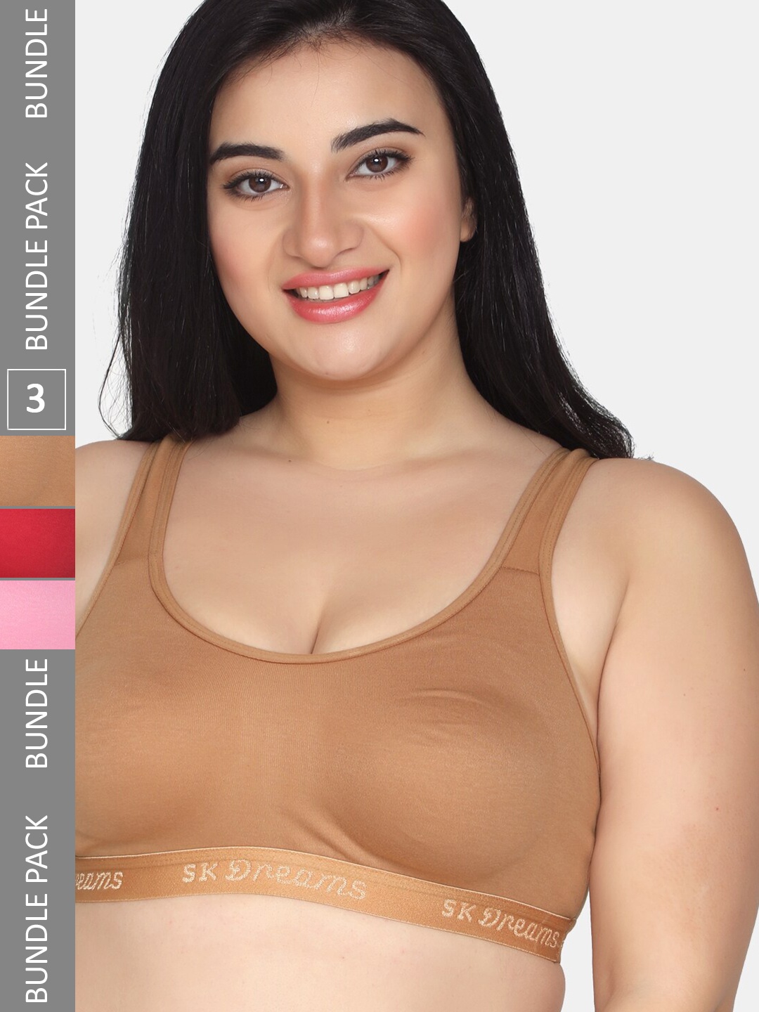 

MAROON Pack Of 3 Cotton Full Coverage Minimizer Bra With All Day Comfort, Brown