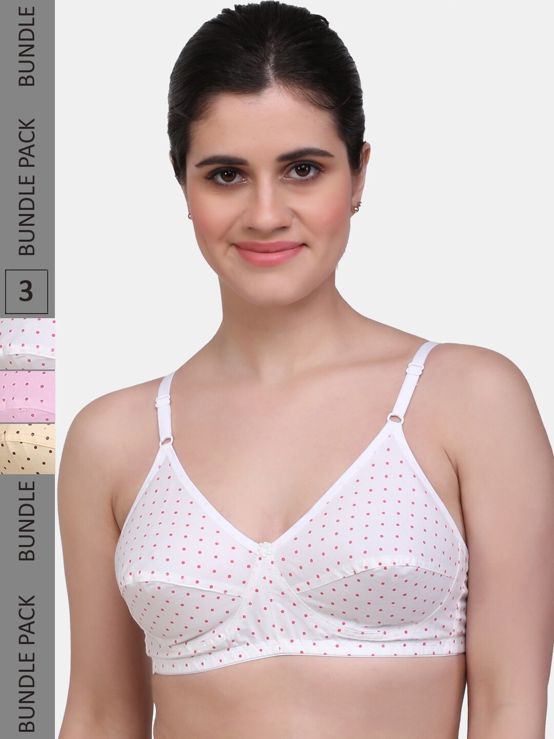 

MAROON Pack of 3 Polka Dot Full Coverage Bra With All Day Comfort, White