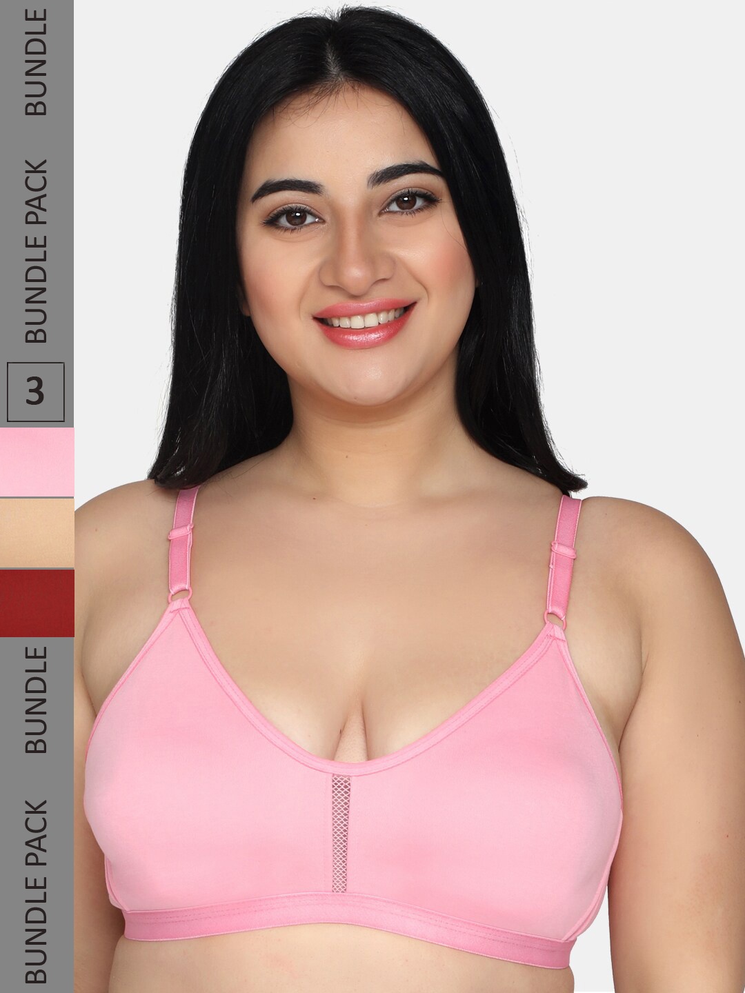 

MAROON Pack Of 3 Seamless Cotton Full Coverage Bra With All Day Comfort, Pink