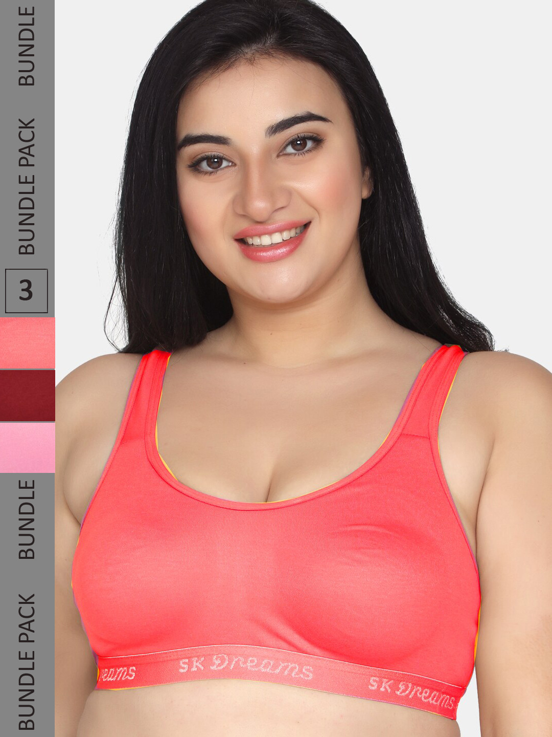 

MAROON Pack Of 3 Seamless Cotton Full Coverage Bra With All Day Comfort, Pink