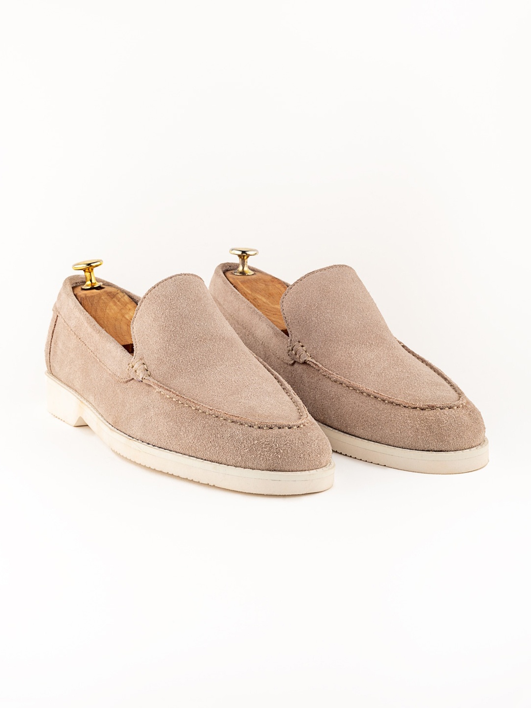 

GRIFFIN Men Latex Lined Suede Loafers, Nude