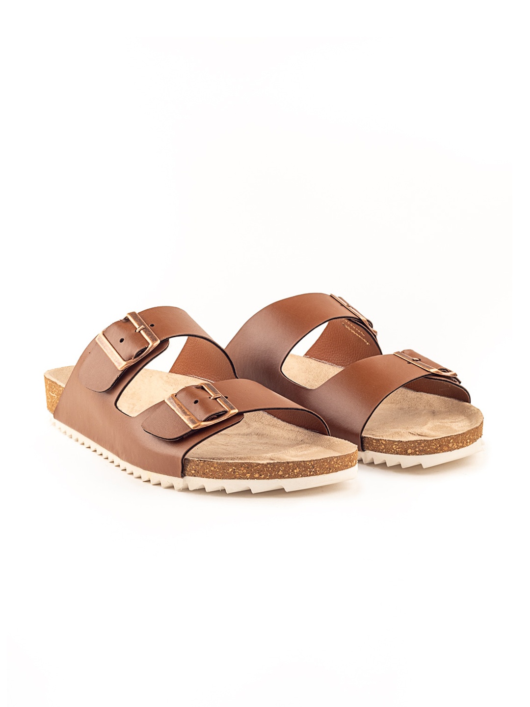 GRIFFIN Men Double Strap Buckled Sliders, Tan