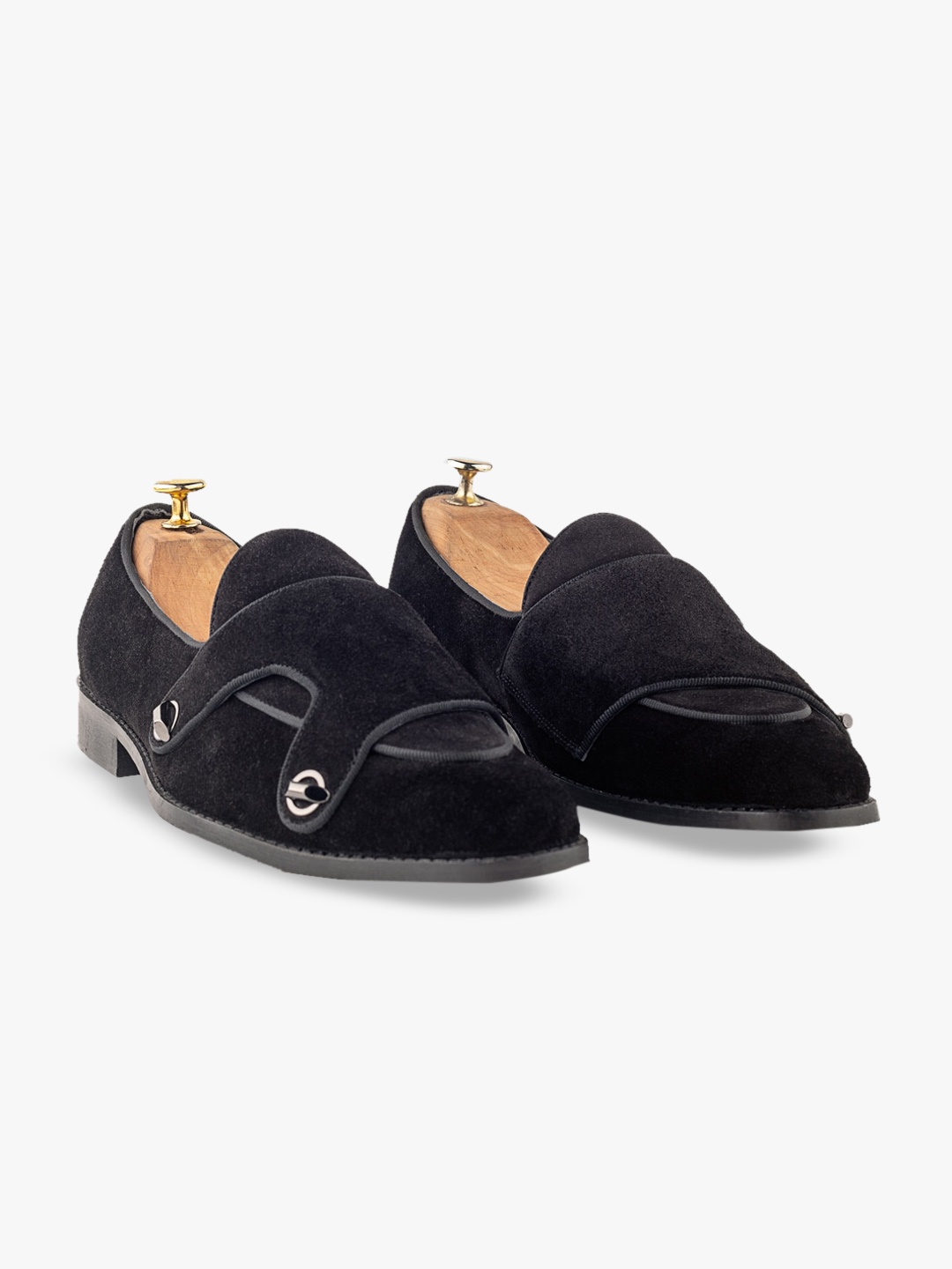 

GRIFFIN Men Latex Lined Suede Comfort Insole Monks Shoes, Black