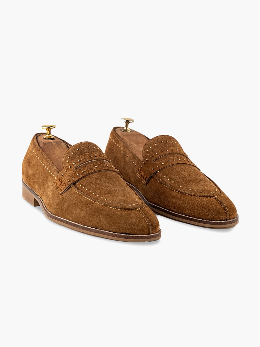 

GRIFFIN Men Latex Lined Suede Penny Loafers, Tan