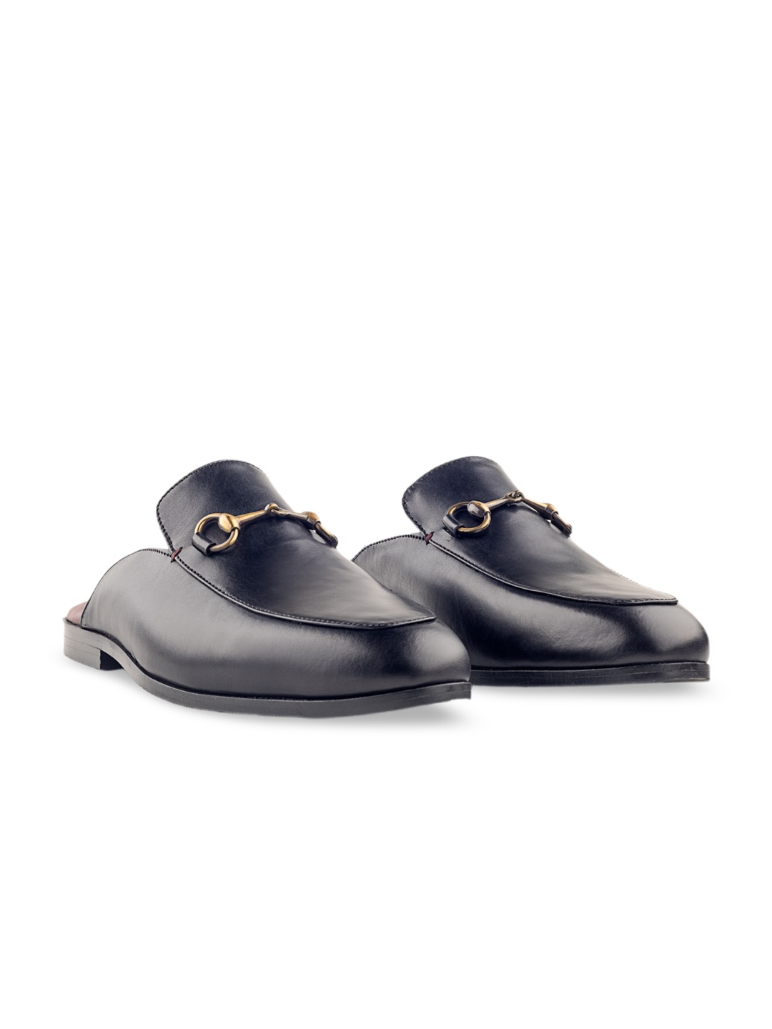 

GRIFFIN Men Latex Lined Leather Comfort Insole Horsebit Mules, Black