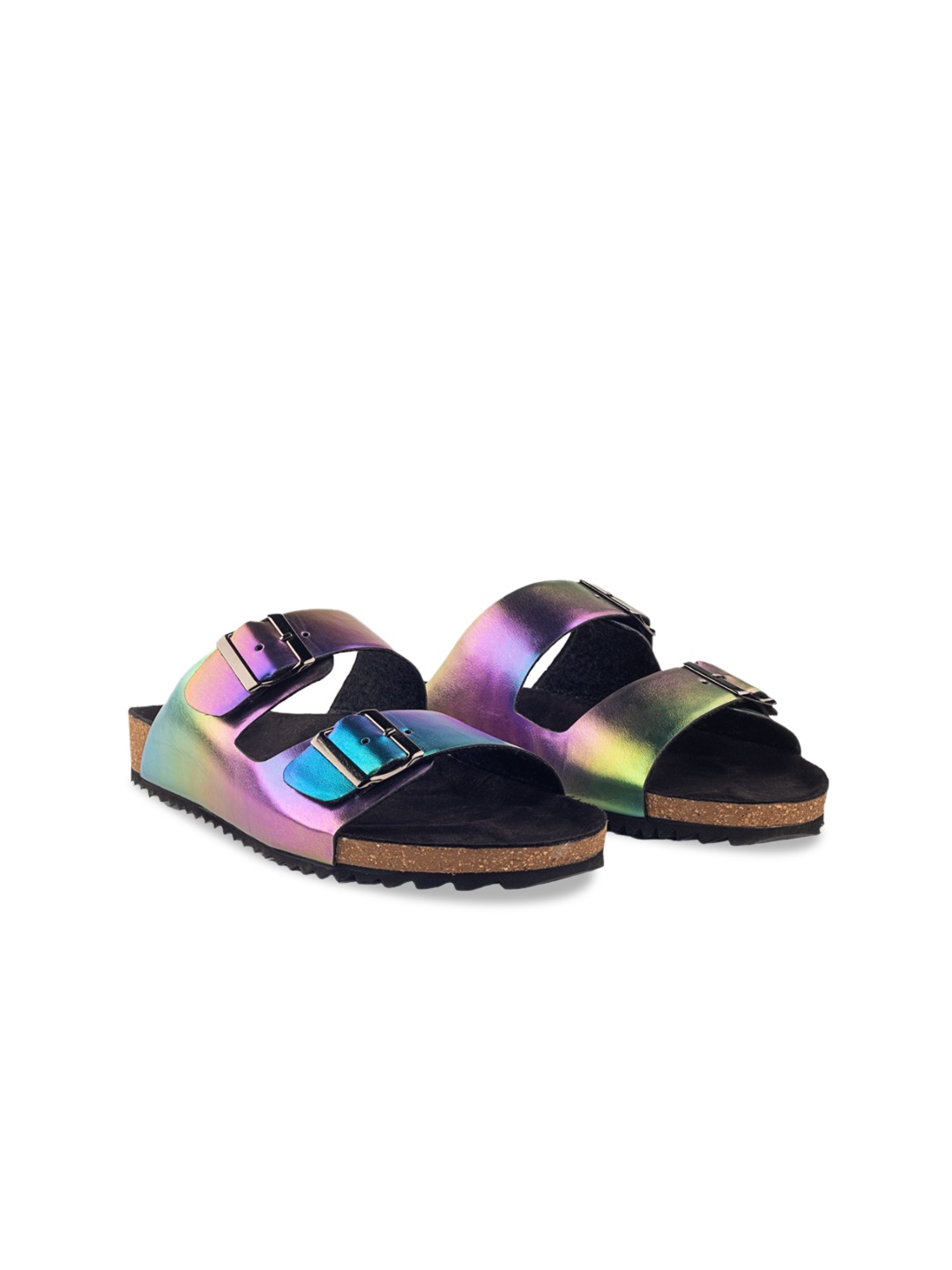 

GRIFFIN Men Two Strap Printed Buckle Detail Comfort Sandals, Navy blue