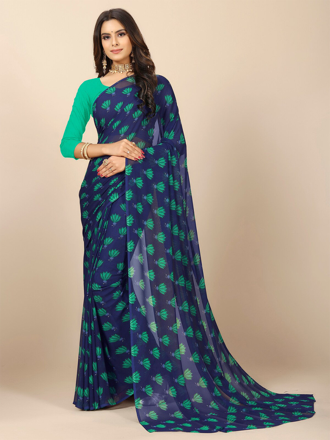 

Rangita Floral Printed Saree, Navy blue