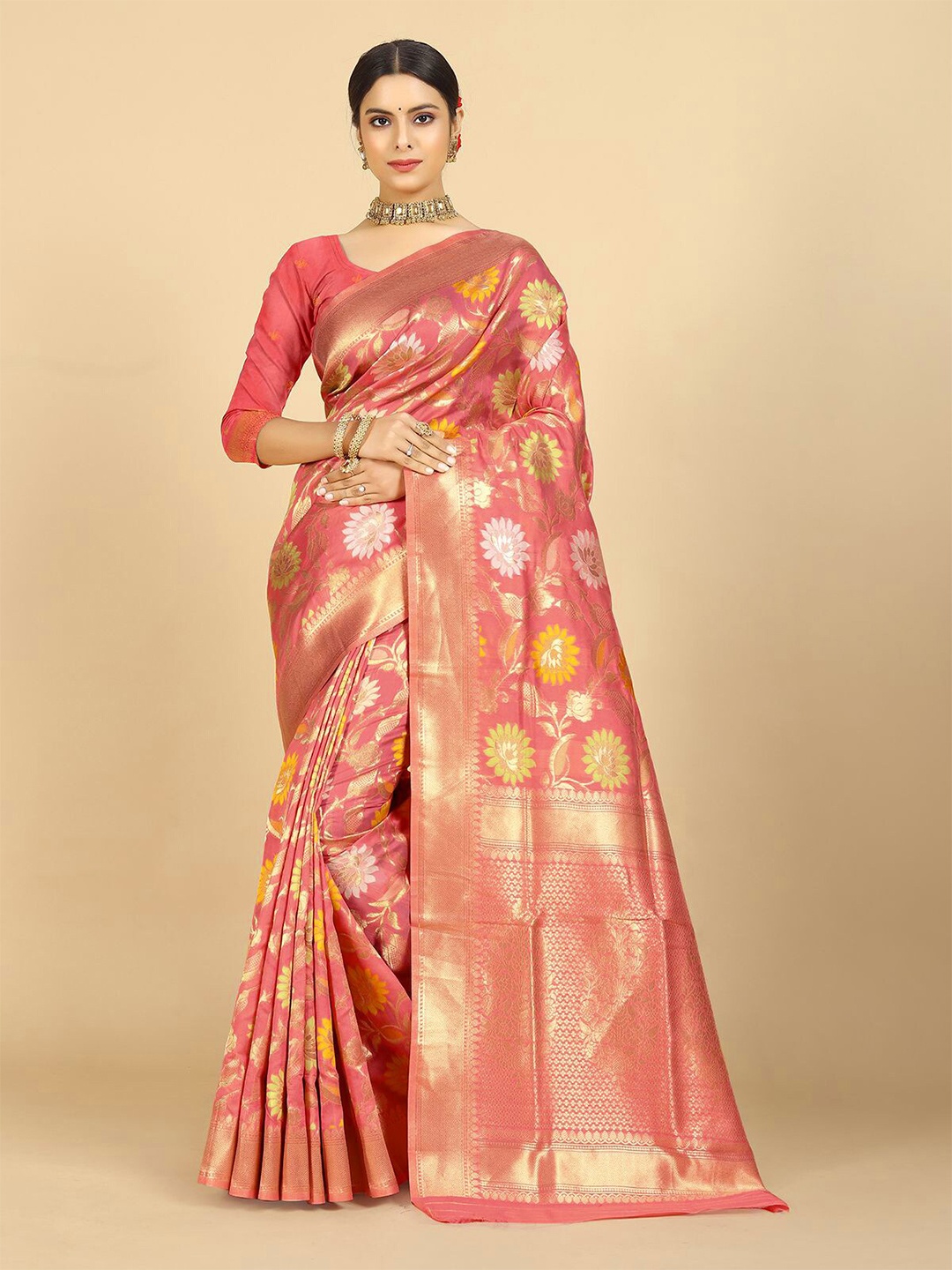 

Rangita Woven Design Zari Silk Blend Saree, Peach