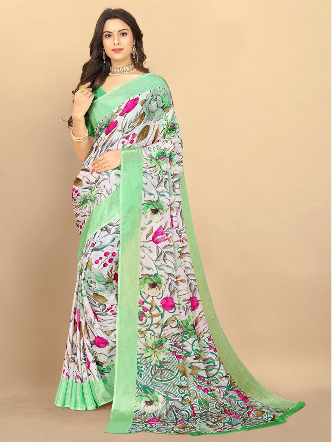 

Rangita Floral Printed Saree, White
