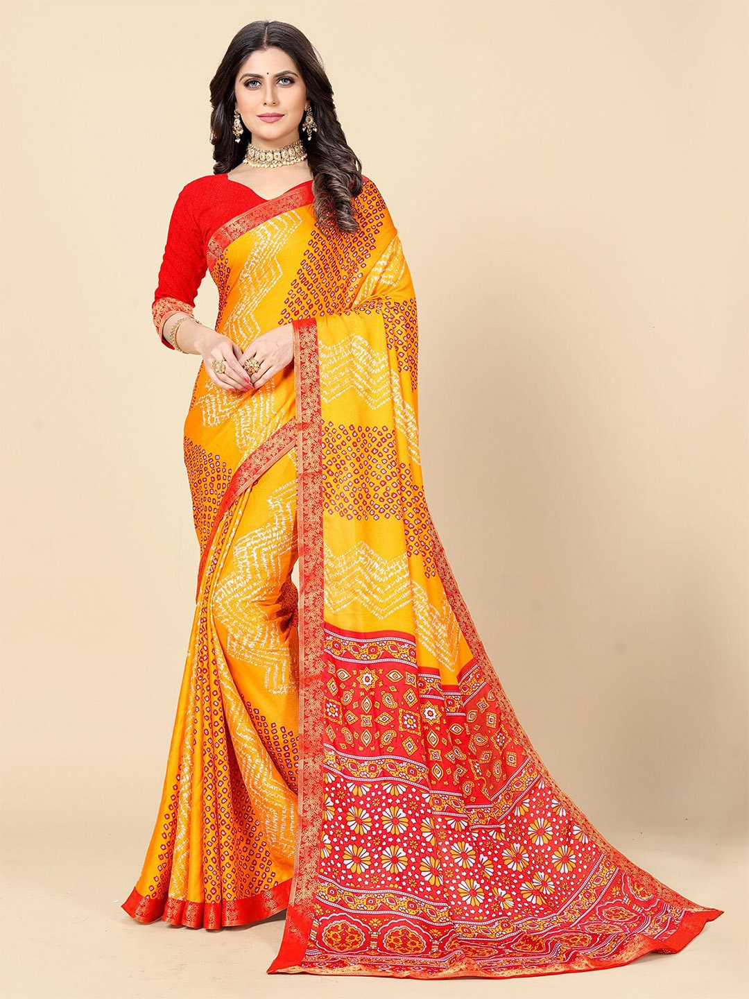 

Rangita Ethnic Motifs Printed Zari Detail Saree, Yellow