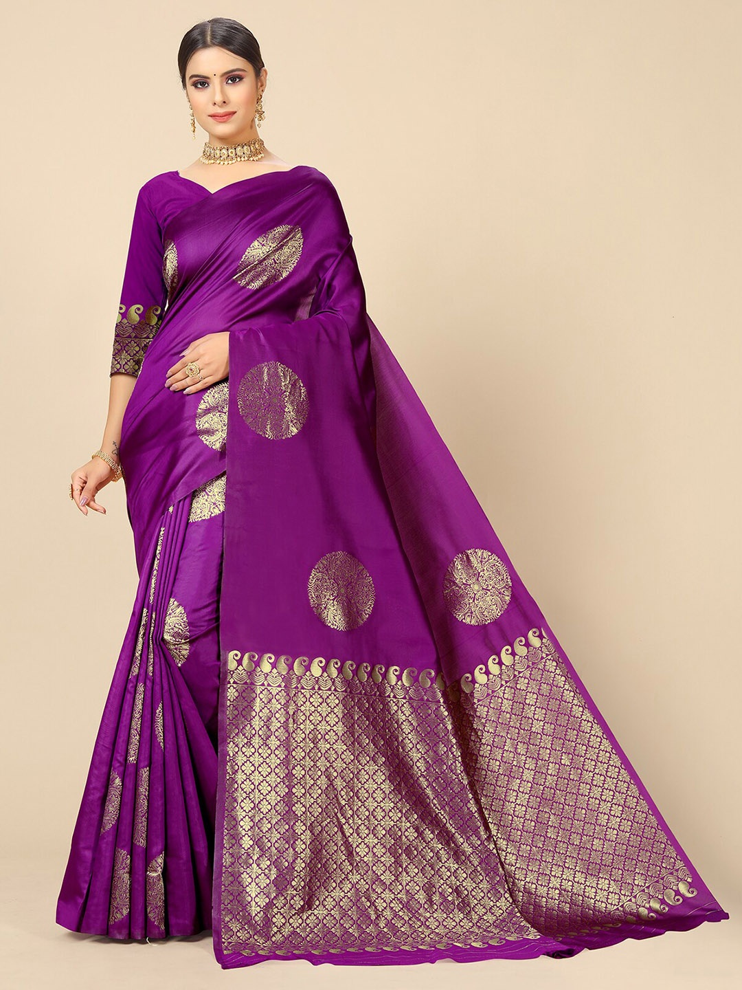 

Rangita Ethnic Motifs Woven Design Zari Jacquard Banarasi Saree, Magenta