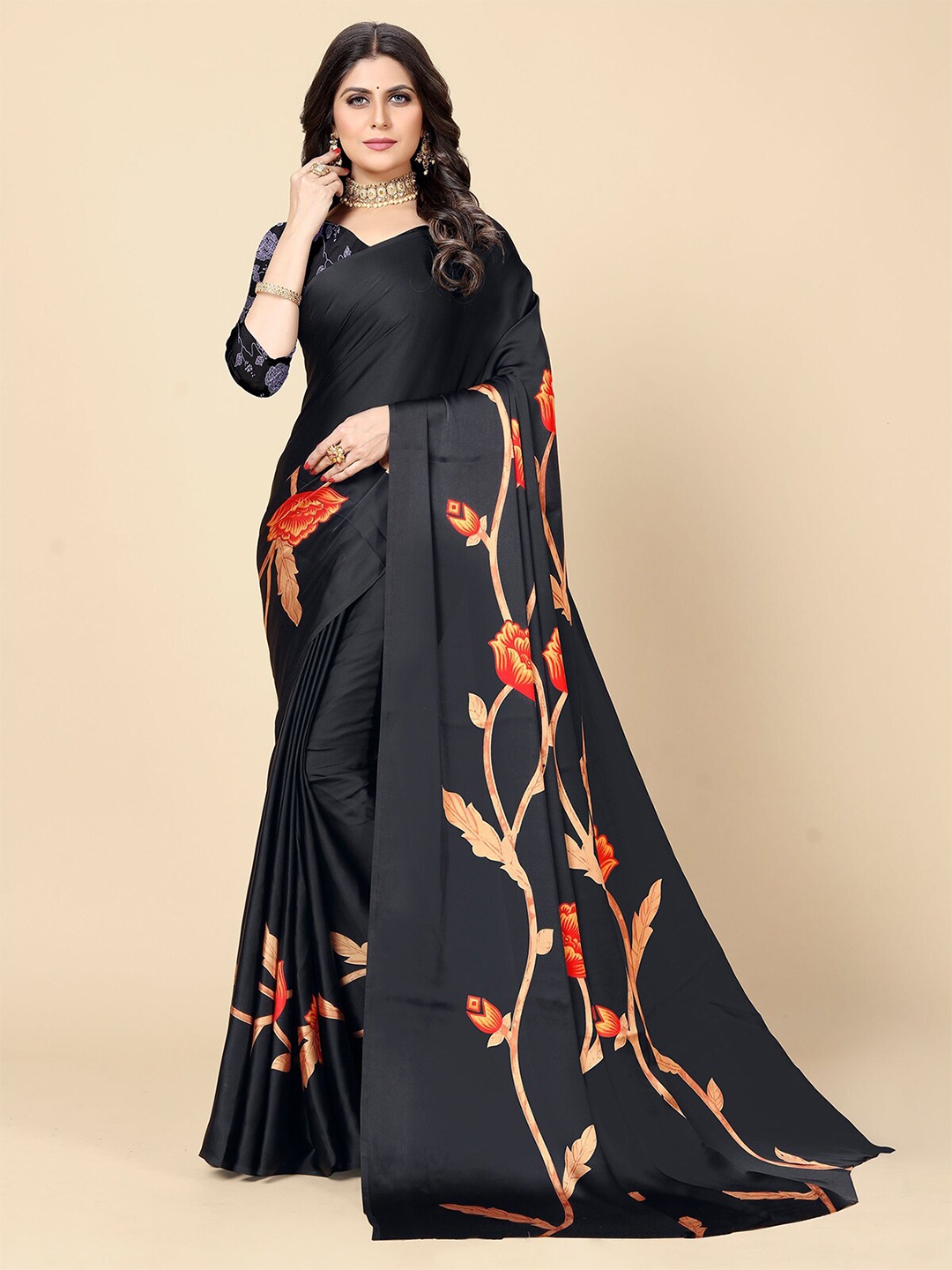 

Rangita Floral Printed Saree, Black
