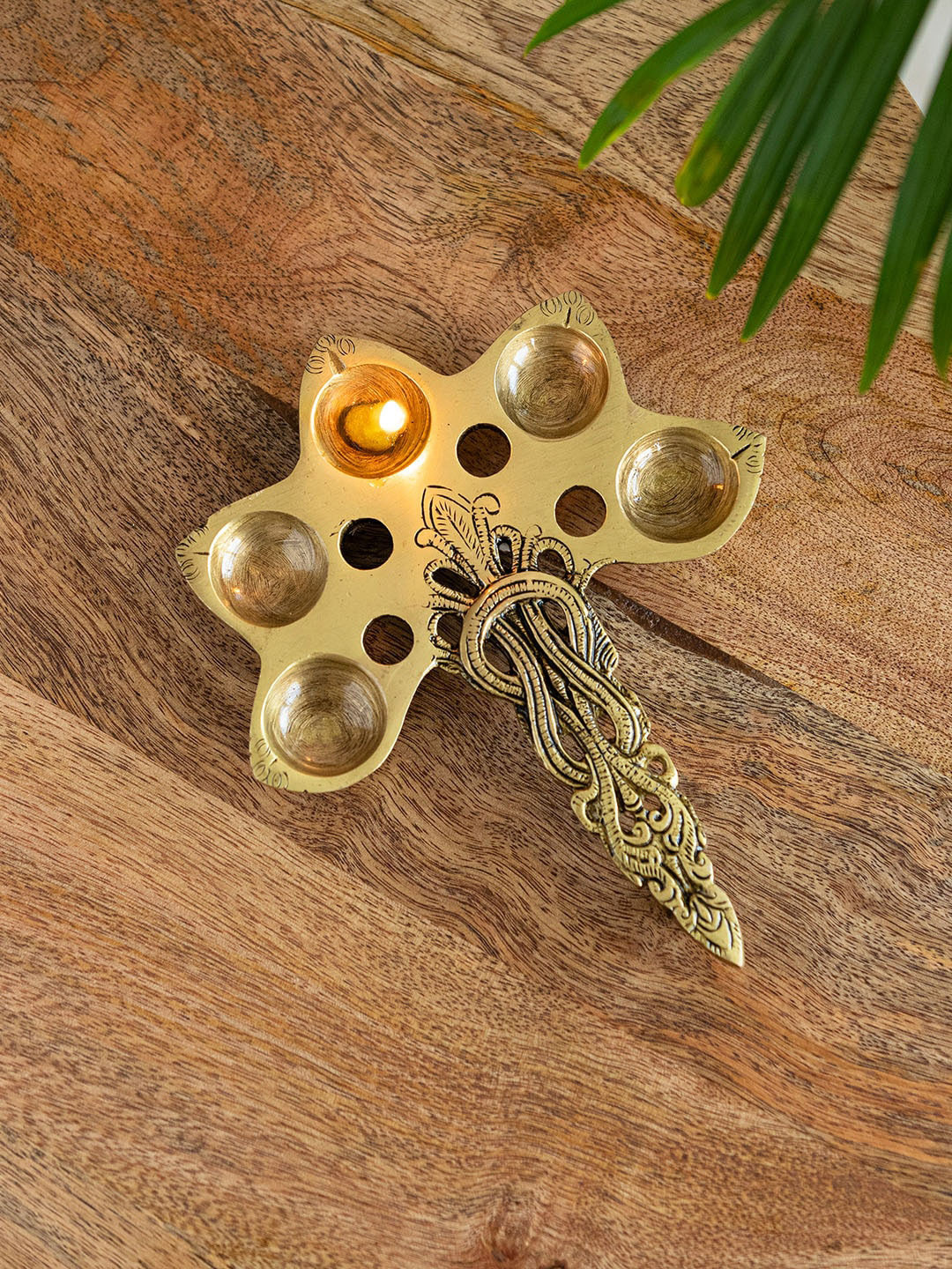 

ExclusiveLane Textured Brass Panch Deep Aarti Pooja Spoon, Gold