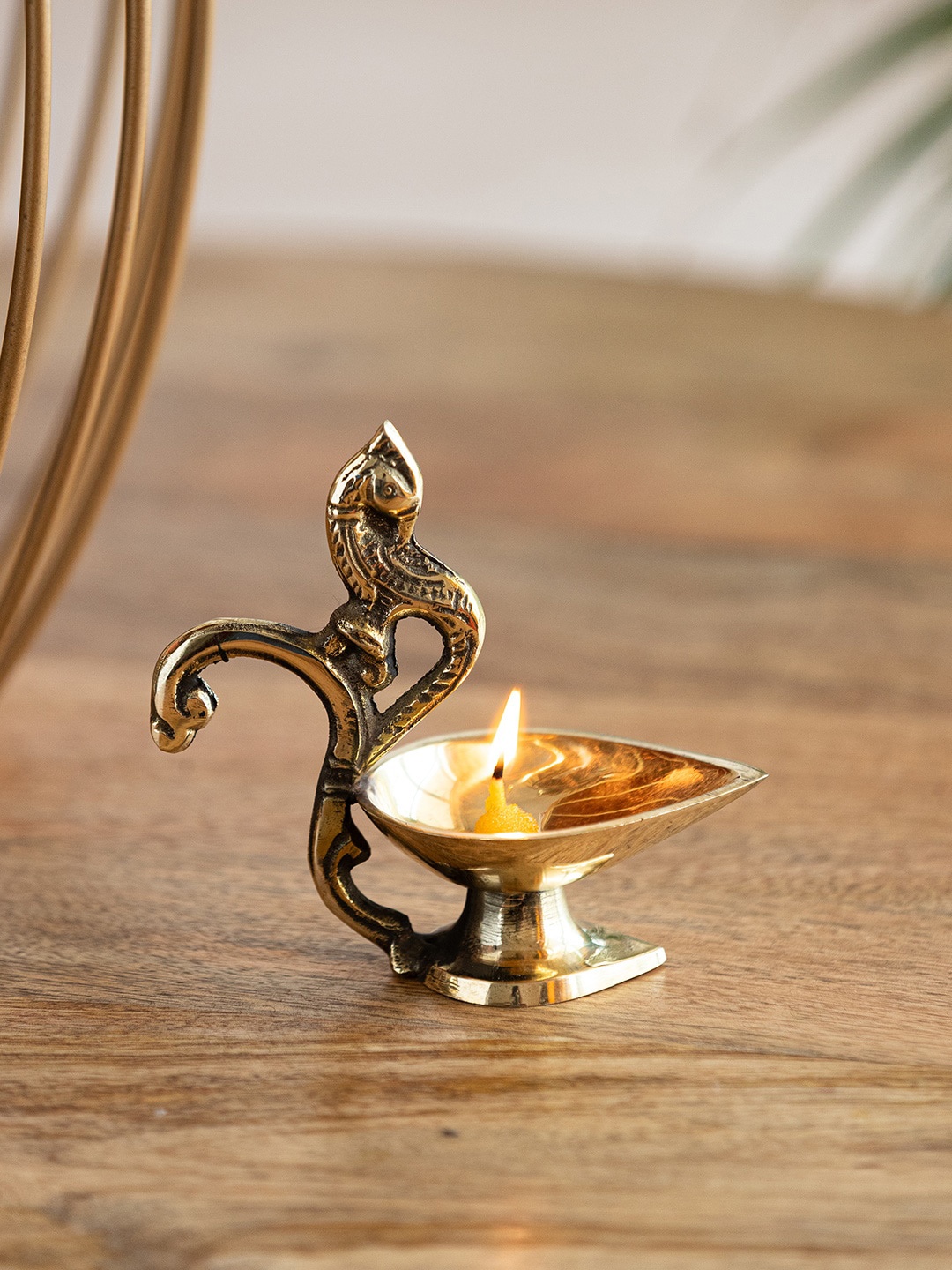 

ExclusiveLane The Brass Beams Brass Peacock 1 Wick Diya, Gold