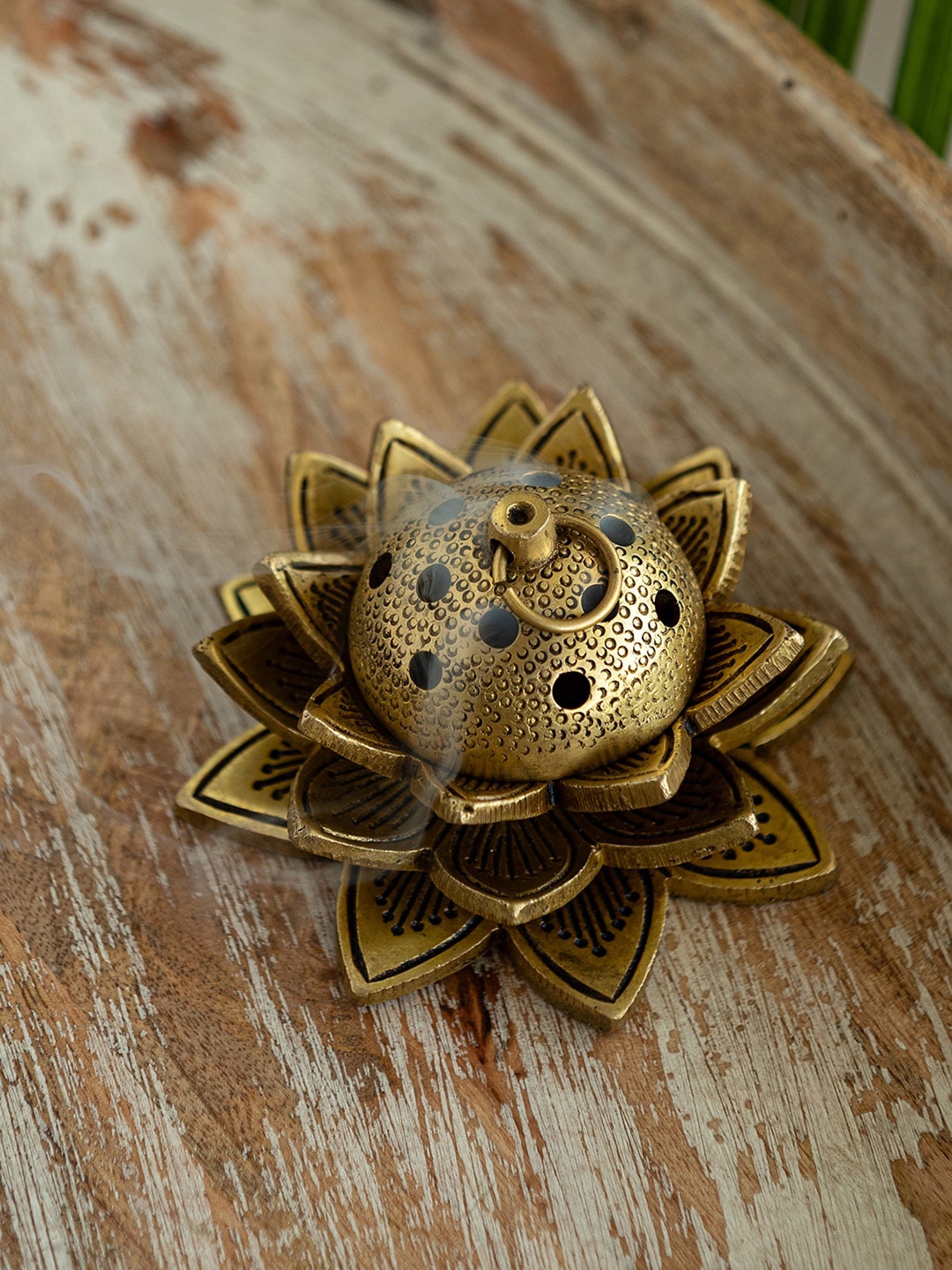 ExclusiveLane Beige Brass Lotus Doop Dhani, Gold