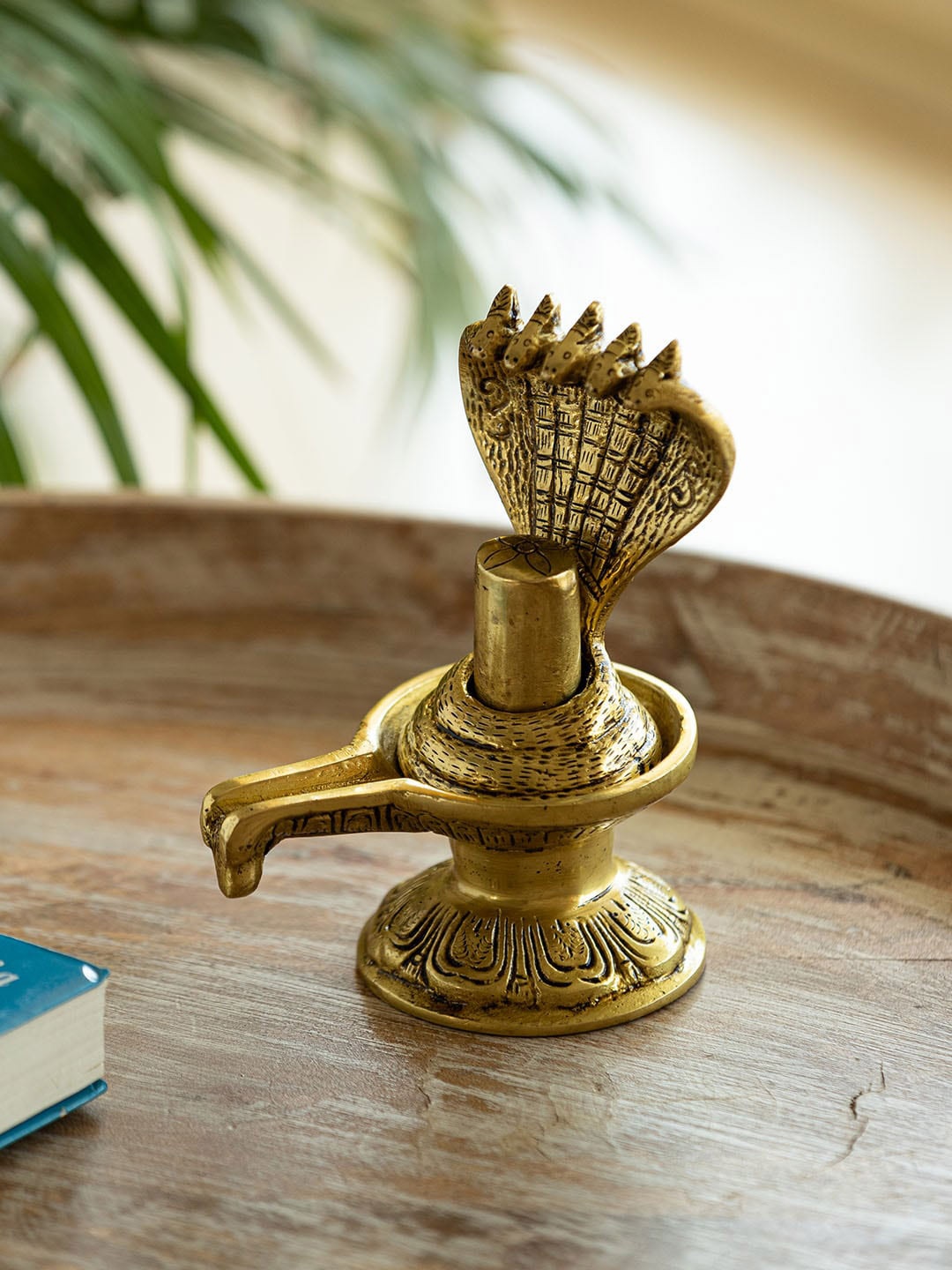 

ExclusiveLane Textured Shivling With Brass Sheshnaag Showpieces, Gold