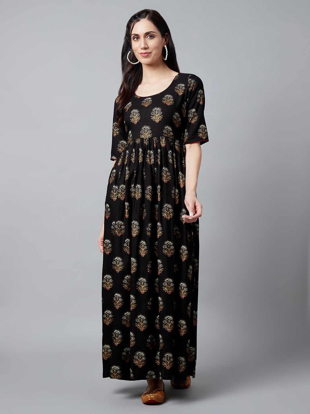 

AKS Ethnic Motifs Printed Maxi Dress, Black
