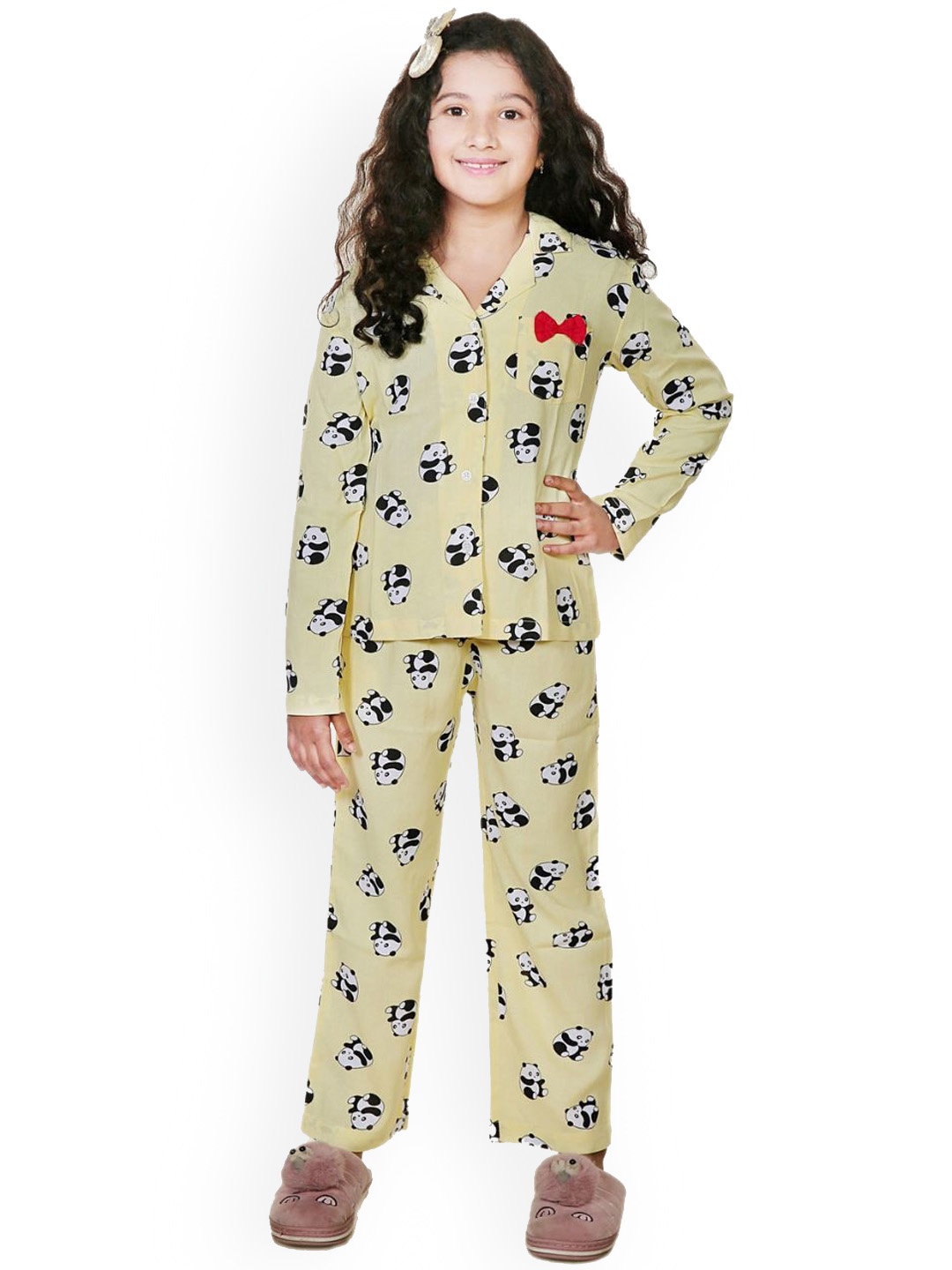 

The Snug Studio Girls Panda Printed Night suit, Yellow