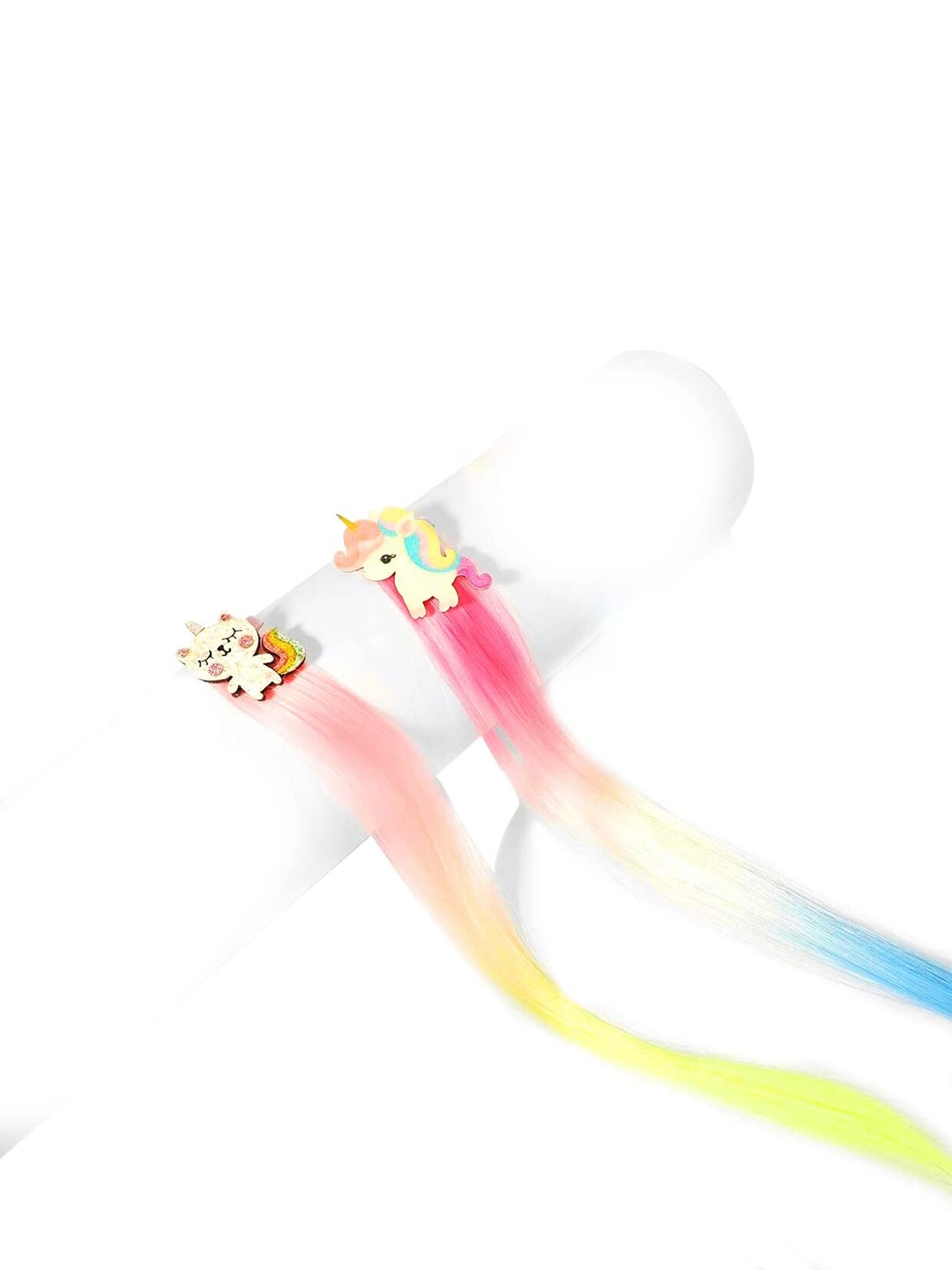 

LYTIX Girls Set Of 2 Colourful Unicorn 14.2Inch Streaks Clips Hair Extensions- Assorted
