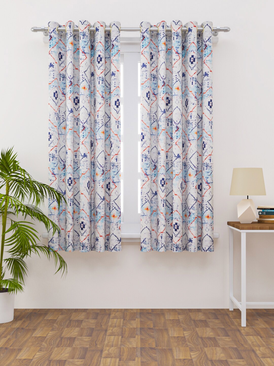 

HERE&NOW White & Blue Ethnic Motifs Window Curtain