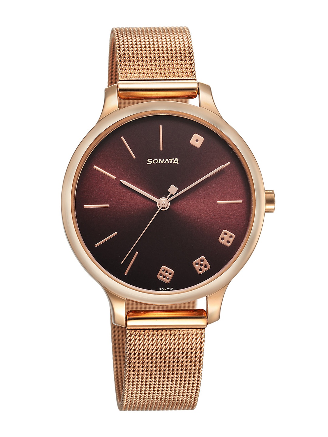 

Sonata Women Textured Dial & Bracelet Style Straps Analogue Watch 87050WM03, Maroon
