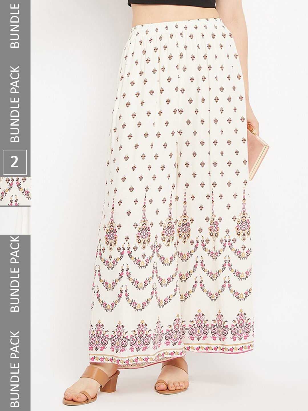 

TULIP 21 Women Pack Of 2 Floral Printed Flared Palazzos, Off white