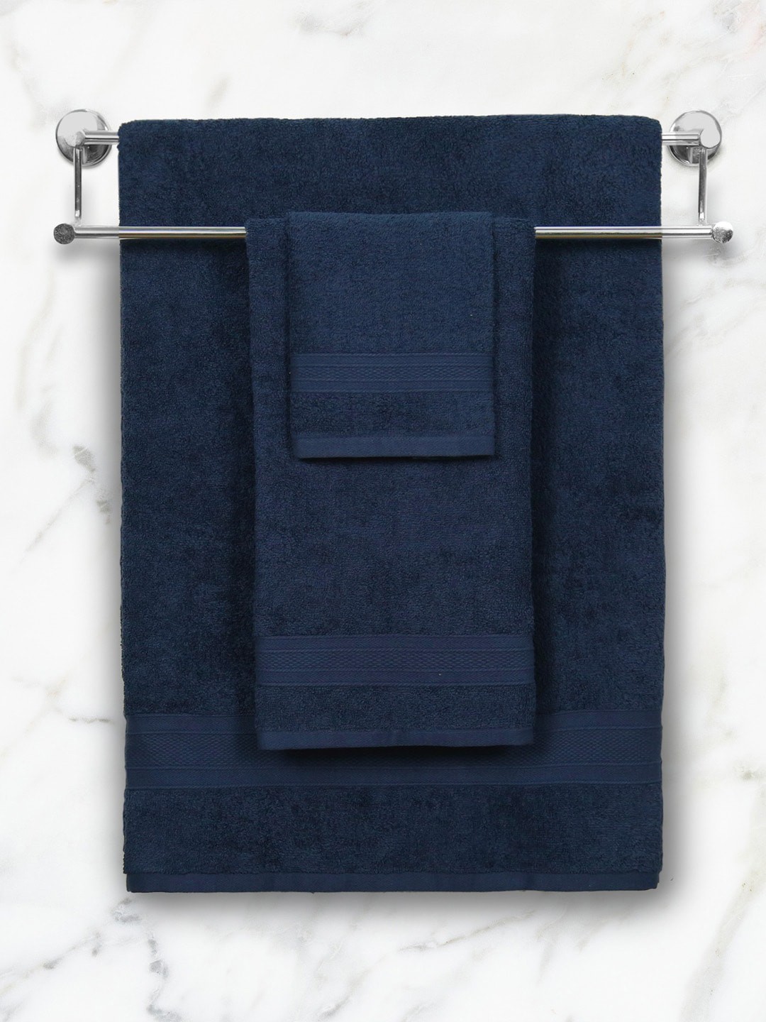 

MYTRIDENT Navy Blue 3 Pieces Pure-Cotton 500GSM Towel Set