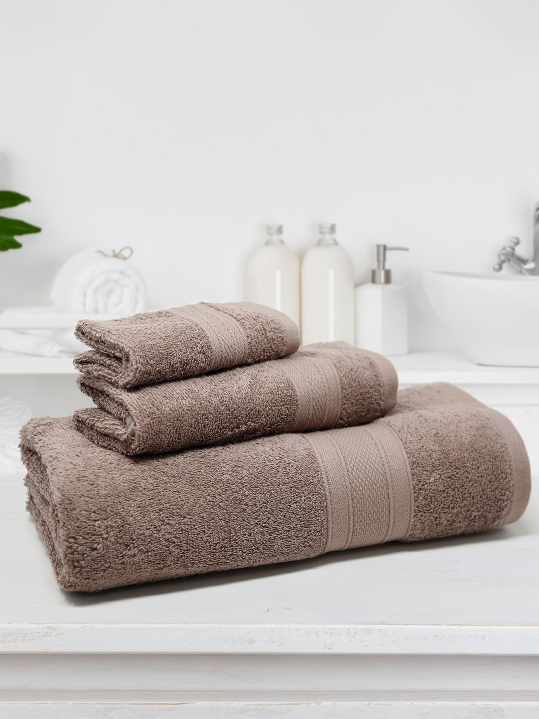 

MYTRIDENT Brown 3-Pieces Pure Cotton 500 GSM Towel Set