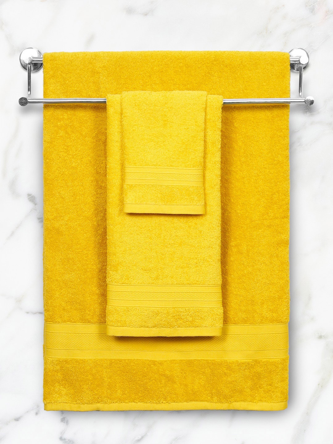 

MYTRIDENT Mustard Yellow 3-Pieces Pure Cotton 500 GSM Towel Set