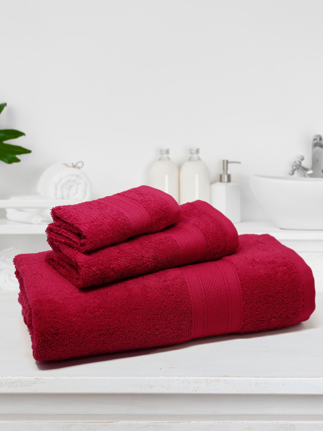 

MYTRIDENT Red 3-Pieces 500 GSM Pure Cotton Towel Set